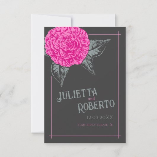 Cartons Réponse Camélia encrée mariage rose gris brun (Devant)