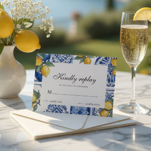 Cartons Réponse Carreau Bleu de Mariage au Citron Méditerranéen