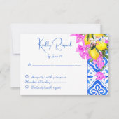 Cartons Réponse Carreaux bleus Bougainvillea citrons mariage éléga (Devant)