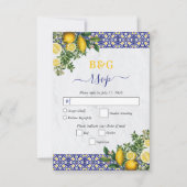 Cartons Réponse Carrelage bleu blanc jaune méditerranéen Mariage c (Devant)