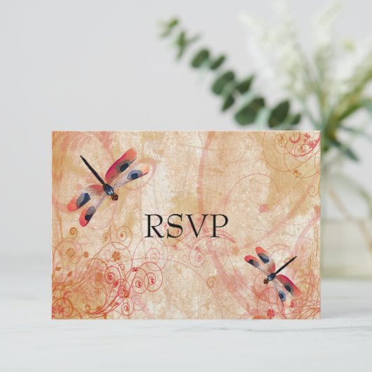 Cartons Réponse Carte-réponse de réception de mariage aux libellul (Debout devant)