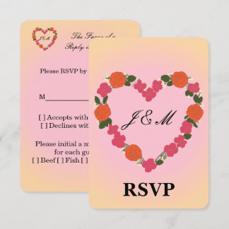 Cartons Réponse Carte-réponse mariage rose orange couronne coeur