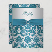 Cartons Réponse CARTE-RÉPONSE RUBAN IMPRIMÉ Argent, Damassé sarcel (Devant / Derrière)