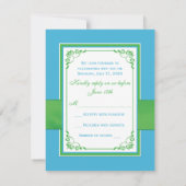 CARTONS RÉPONSE CARTE-RÉPONSE RUBAN IMPRIMÉ CŒURS FLORAUX BLEU VER (Dos)