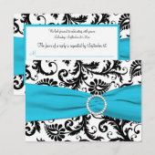 Cartons Réponse CARTE-RÉPONSE RUBAN IMPRIMÉ DAMASSÉ Noir Blanc Ble (Devant / Derrière)