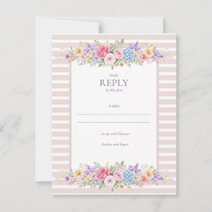 Cartons Réponse Carton d'invitation de mariage à cadre de fleurs d