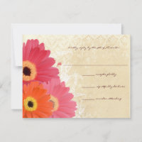 Carton d'invitation de mariage au gérbera corail e