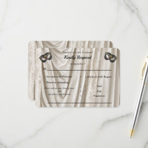 Cartons Réponse Carton d'RSVP Charbon Ivoire Mascarade Blanc Damas