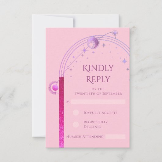 Cartons Réponse Céleste rose violet soleil Lune étoiles Mariage (Devant)