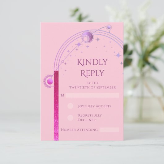 Cartons Réponse Céleste rose violet soleil Lune étoiles Mariage (Debout devant)