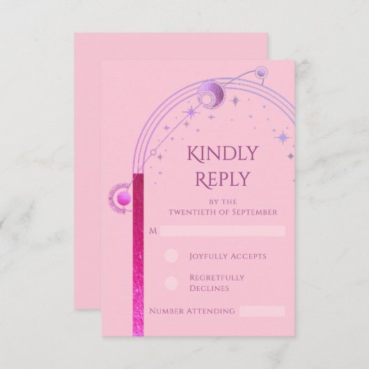Cartons Réponse Céleste rose violet soleil Lune étoiles Mariage (Devant / Derrière)
