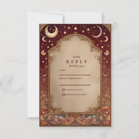 Cartons Réponse Celestial Burgundy Baroque Wedding (Devant)