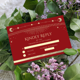 Cartons Réponse Celestial Rouge foncé Or Soleil Lune Étoiles Maria