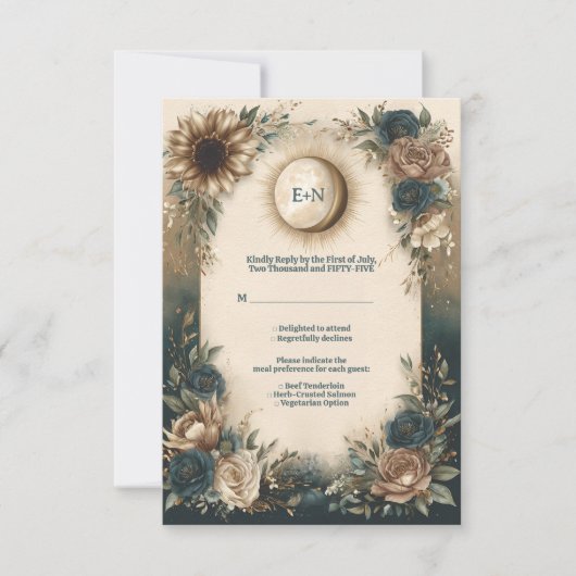 Cartons Réponse Celestial Sun Moon Boho Floral Rustic Wedding (Devant)