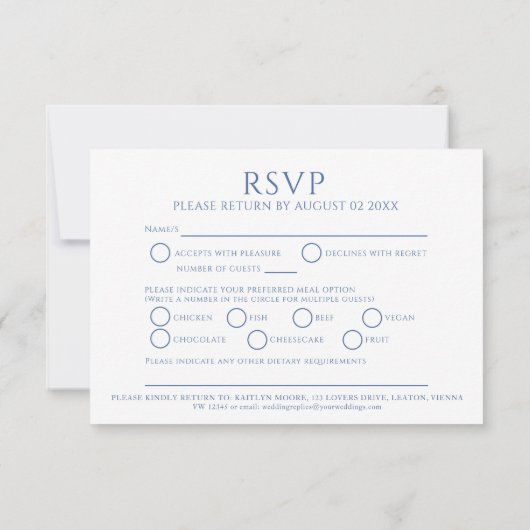 Cartons Réponse Cercle feuille bleu blanc option mariage (Dos)