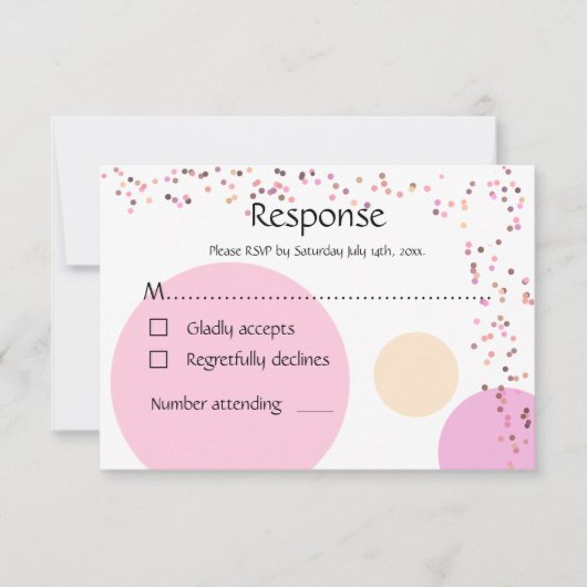 Cartons Réponse Cercles de confetti rose mariage (Devant)