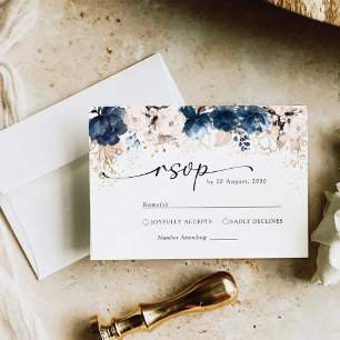 Cartons Réponse Cérémonie de Mariage bleu et dusté de la marine et
