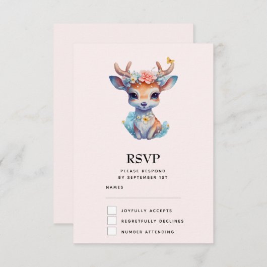 Cartons Réponse Cerf de Bébé mignon avec Antlers et Fleurs (Devant / Derrière)