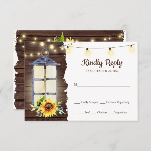 Cartons Réponse Chaîne de tournesol Lanterne claire Mariage en boi (Devant / Derrière)