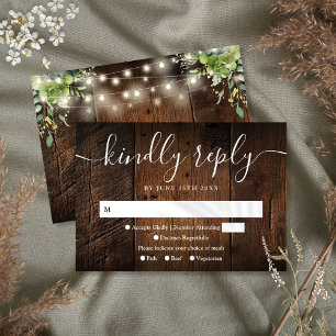 Cartons Réponse Chaîne éclaire Bois rustique vert Boho Mariage