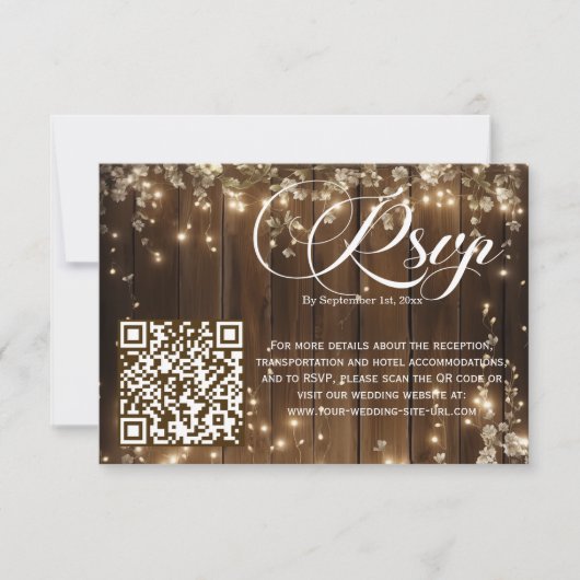 Cartons Réponse Chaîne rustique illumine Floral QR Code Mariage RS (Devant)