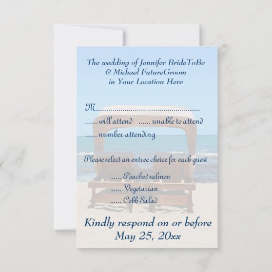 Cartons Réponse Chaises de mariage sur la plage dans le sable (Dos)