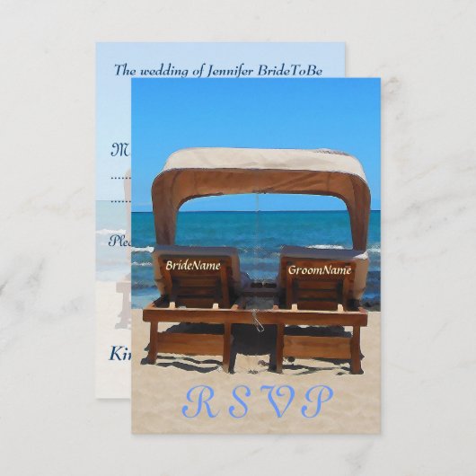 Cartons Réponse Chaises de mariage sur la plage dans le sable (Devant / Derrière)