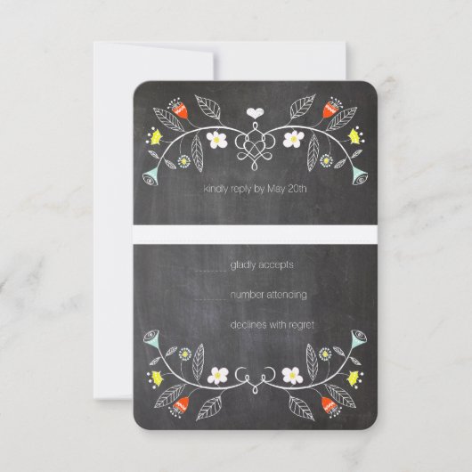 Cartons Réponse Chalkboard Mint Orange Floral Garland Mariage (Devant)