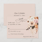 Cartons Réponse Champagne Beige & Orange Rustique Floral no Repas (Devant / Derrière)