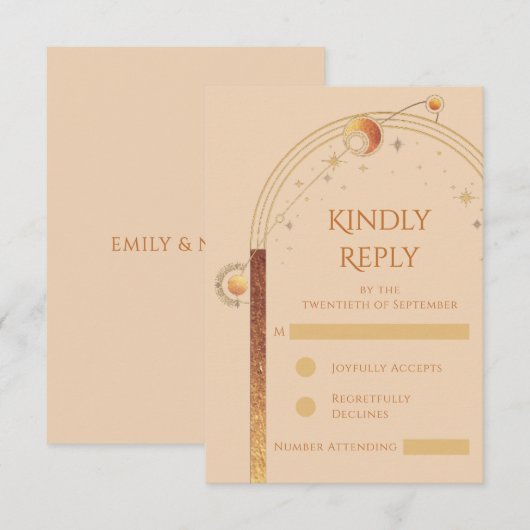 Cartons Réponse Champagne céleste Gold Sun Moon Stars Mariage (Devant / Derrière)