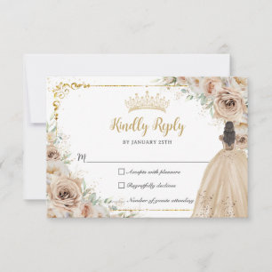 Cartons Réponse Champagne Crème Beige Florale Princesse Quinceañer