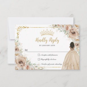 Cartons Réponse Champagne Crème Beige Florale Princesse Quinceañer