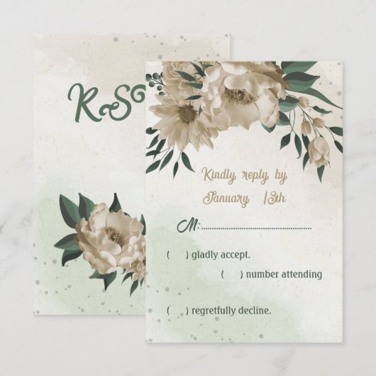 Cartons Réponse champagne fleurs verdure mariage (Devant / Derrière)