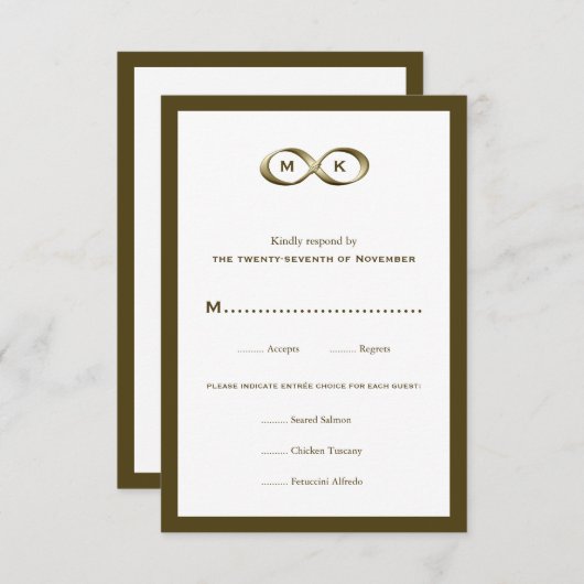 Cartons Réponse Champagne Gold Infinity Habillement main Mariage R (Devant / Derrière)
