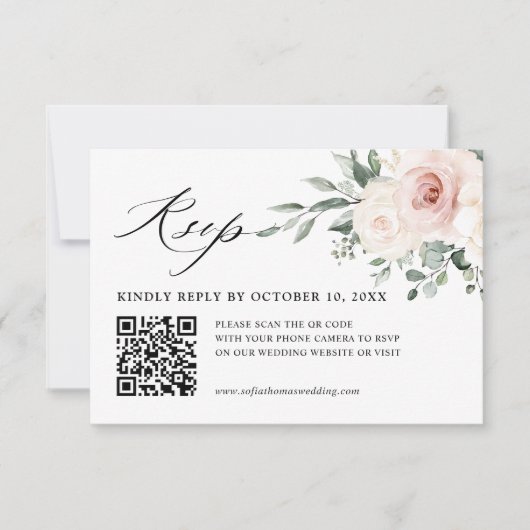 Cartons Réponse Champagne Ivory Blush rose Floral Mariage Code QR (Devant)