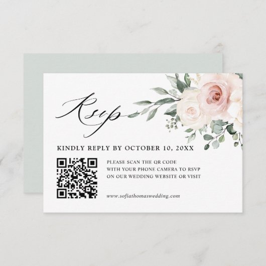 Cartons Réponse Champagne Ivory Blush rose Floral Mariage Code QR (Devant / Derrière)
