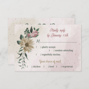 Cartons Réponse champagne rose fleurs botanique choix de repas