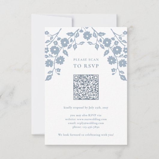 Cartons Réponse Charmant bleu roux Fleurs florales QR Code (Devant)