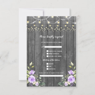 Cartons Réponse Charmant Mariage Fleur de Lavande en Bois de Grang