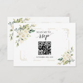 Cartons Réponse Charme Blanc Floral Or QR Code Mariage (Devant / Derrière)