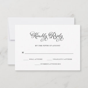 Cartons Réponse Charme mariage Calligraphie noir et blanc