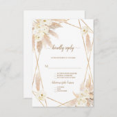 Cartons Réponse Charme Roses Blanches Pampas Grass Mariage Or (Devant / Derrière)