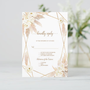 Cartons Réponse Charme Roses Blanches Pampas Grass Mariage Or