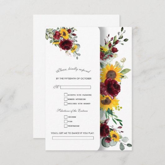 Cartons Réponse Charming Fall Burgundy Sunflowers Mariage (Devant / Derrière)