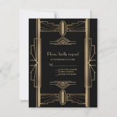 Cartons Réponse Charming Roaring 20's Gold Black Art Déco Mariage (Devant)