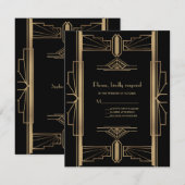 Cartons Réponse Charming Roaring 20's Gold Black Art Déco Mariage (Devant / Derrière)
