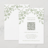 Cartons Réponse Charming Sage Green Folk Flowers QR Code (Devant / Derrière)