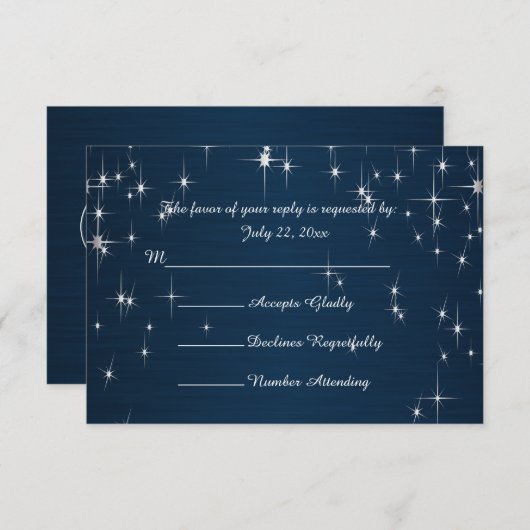 Cartons Réponse Charming Star Struck Mariage | bleu marine (Devant / Derrière)