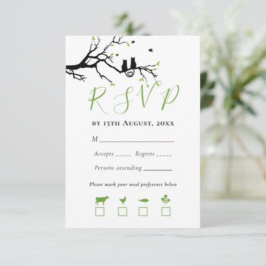 Cartons Réponse Chats mignons en amour Noir Arbre Coeur Oiseaux Ma (Debout devant)