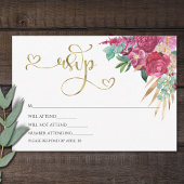 Cartons Réponse Chaud rose Magenta Floral Élégant Gold Script Coeu